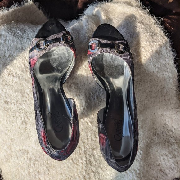 Carlos by Carlos Santana Miracle Plaid Peeptoe Stilettos Sz 8.5M - Picture 2 of 10